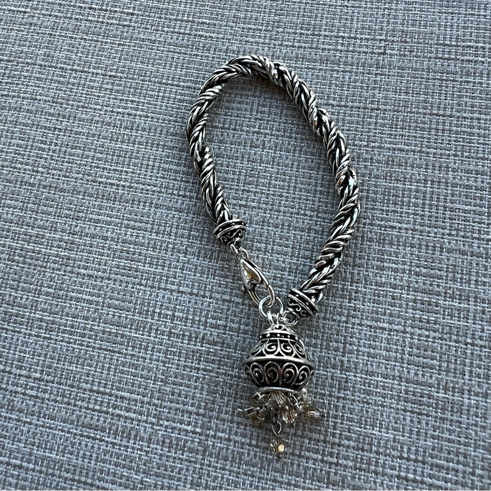 Brighton Silver-Tone Twisted Rope Bracelet with Filigree Orb Charm